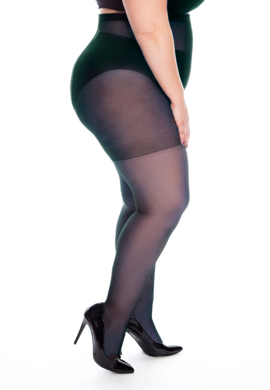 Women Plus Size Opaque Black Tights with Wide Waistband 80D Shaping  Pantyhose